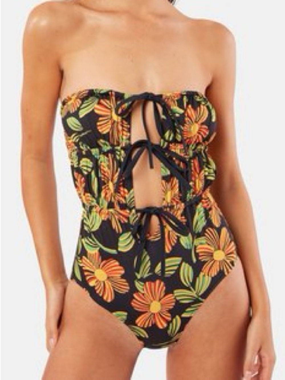 Solid & Striped Groovy Floral Paula One Piece Swimsuit Bathing Suit Black Medium